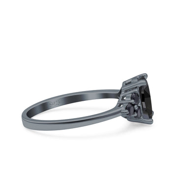 Art Deco Oval Wedding Bridal Ring Black Tone, Simulated Black CZ 925 Sterling Silver